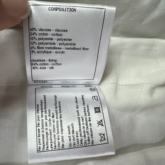 Chanel Tweed Jacket Women's 34 White & Blue Silk Blend Lining - Picture 12 of 15